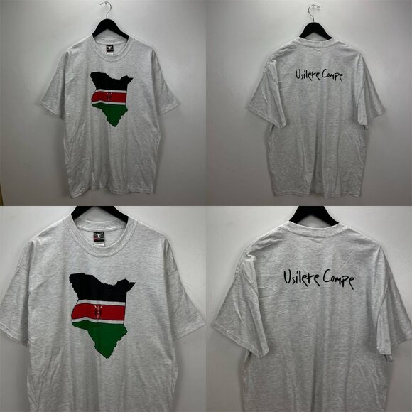 Vintage Y2K Kenya Flag T-Shirt Hanes Beefy XL Gray Map Graphic Usilete Compe - Picture 11 of 16